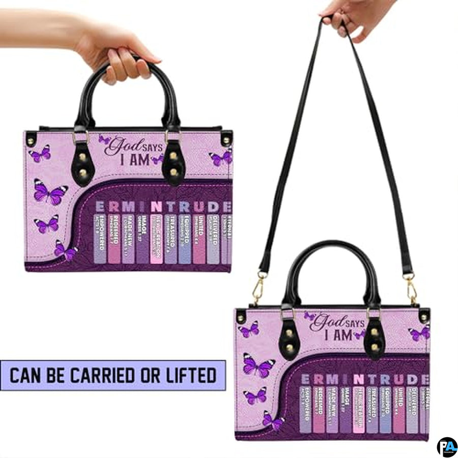 Personalized Christian Affirmations Butterflies Leather Handbag