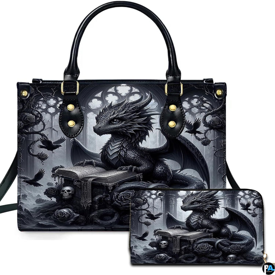 Personalized Dragon Leather Handbag, Fantasy Gothic Purse for Women, Mythical Shoulder Bag Gift for Dragon Lovers