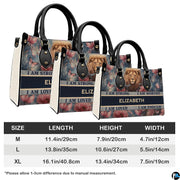 Measurement guide illustration presenting dimensional proportions for three handbag choices.