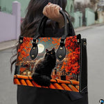 Black Cat Leather Bag – Vintage Cat Art Handbag, Stylish Animal-Themed Purse, Unique Gift for Cat Lovers