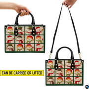 Demonstration of handbag carried by dual black top handles and worn over the shoulder using long strap.
