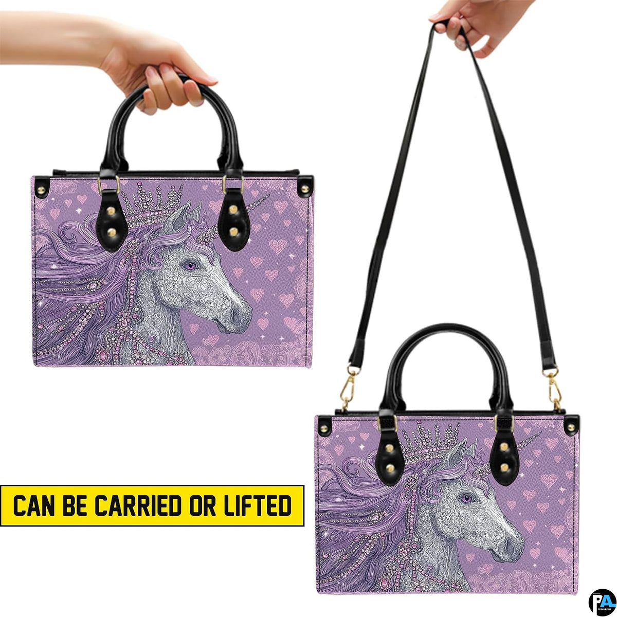 Top-down view of the handbag displaying the spacious interior compartment and handles.