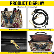Interior view of open tote handbag showing spacious lining and compartments