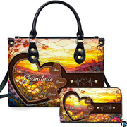 Front studio view showcasing stained glass sunrise wildflower artwork alongside companion accessory on white backdrop.
