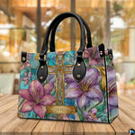 Custom Stained Glass Lilies Cross Handbag for Christian Women Gift