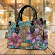 Custom Stained Glass Lilies Cross Handbag for Christian Women Gift