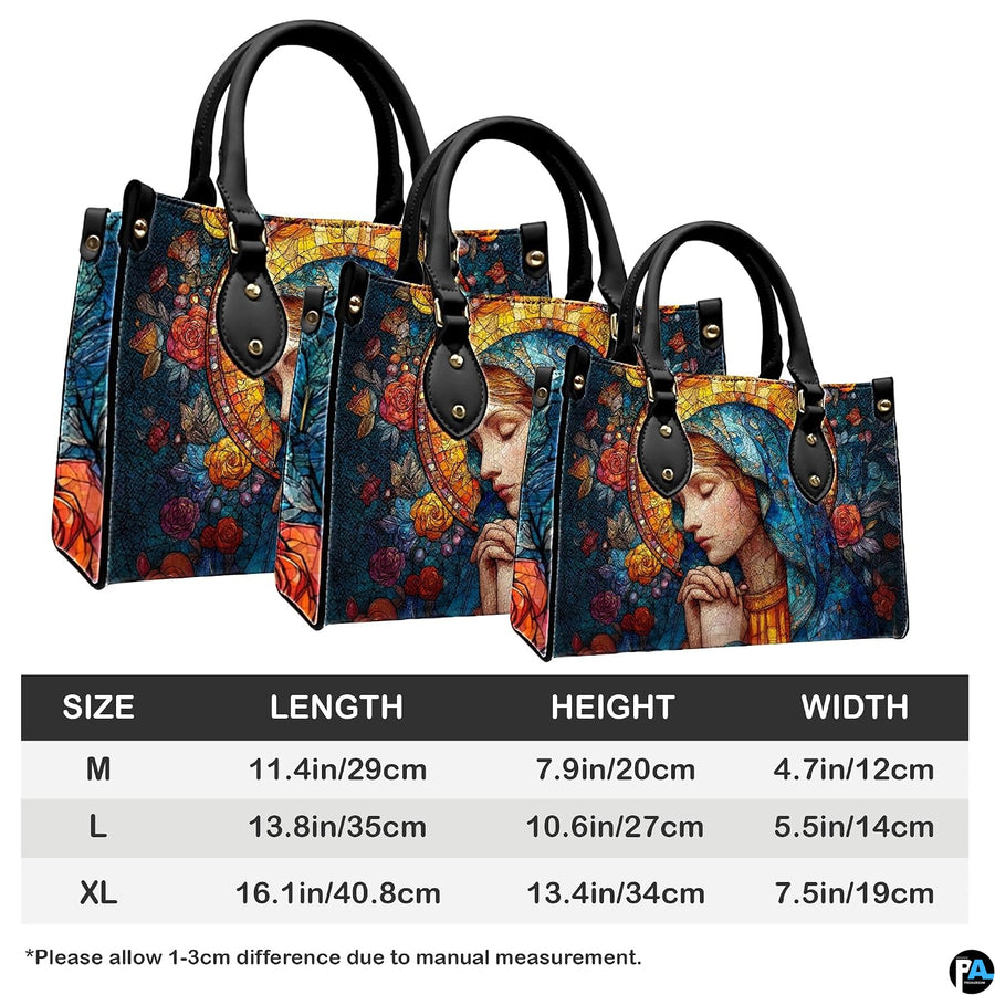 Size chart displaying medium, large, and extra-large handbag dimension options.