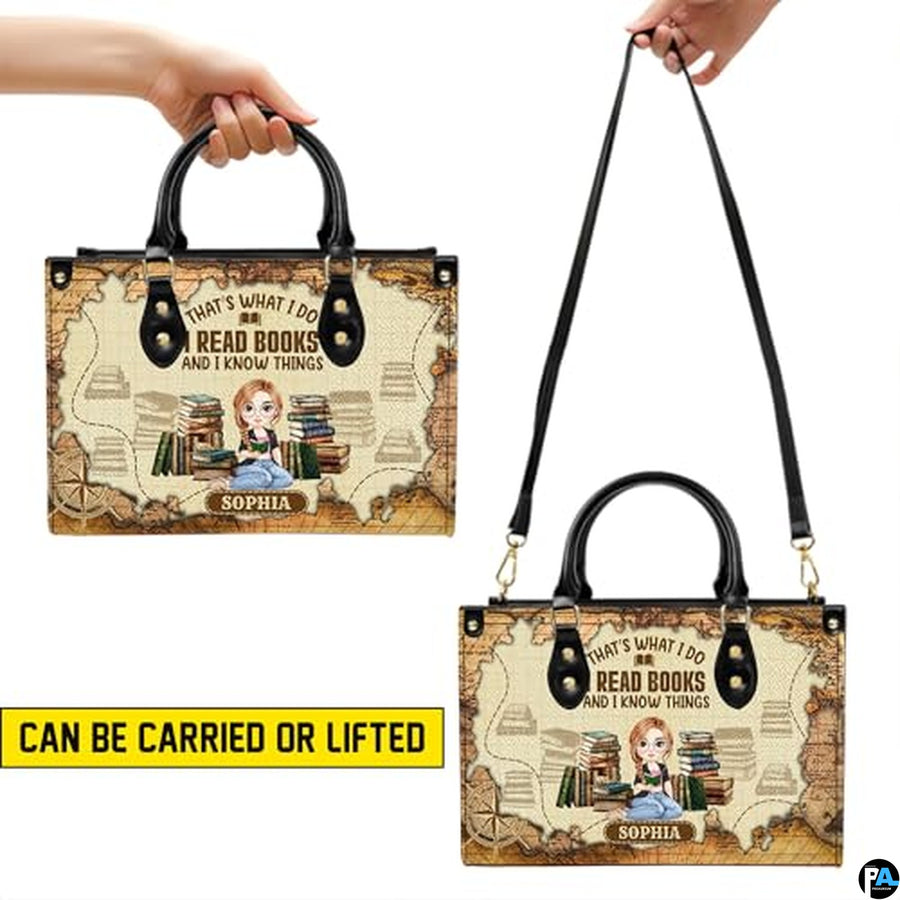 Personalized Book Lover Leather Bag, Just A Girl Who Loves Book Handbag With Name, Books Purse, Gifts For Readers, Writer