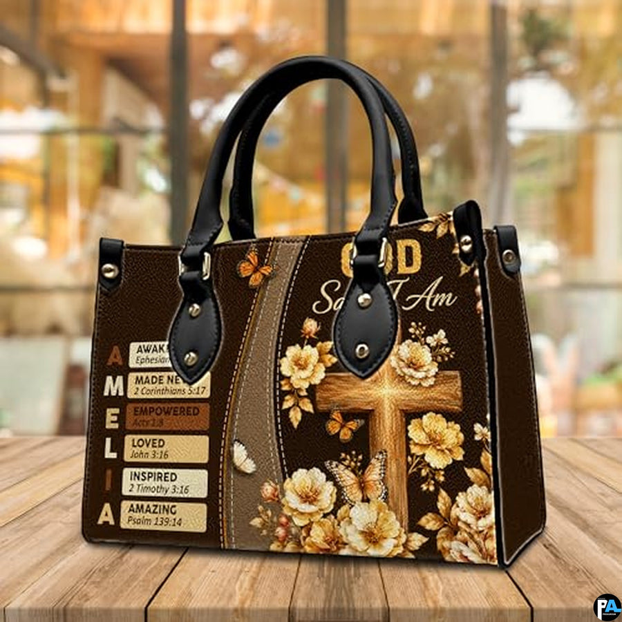 Personalized Christian Leather Handbag, Jesus Christian Tote Bag, Bible Purse, Religious Bags Gift for Mom, Women