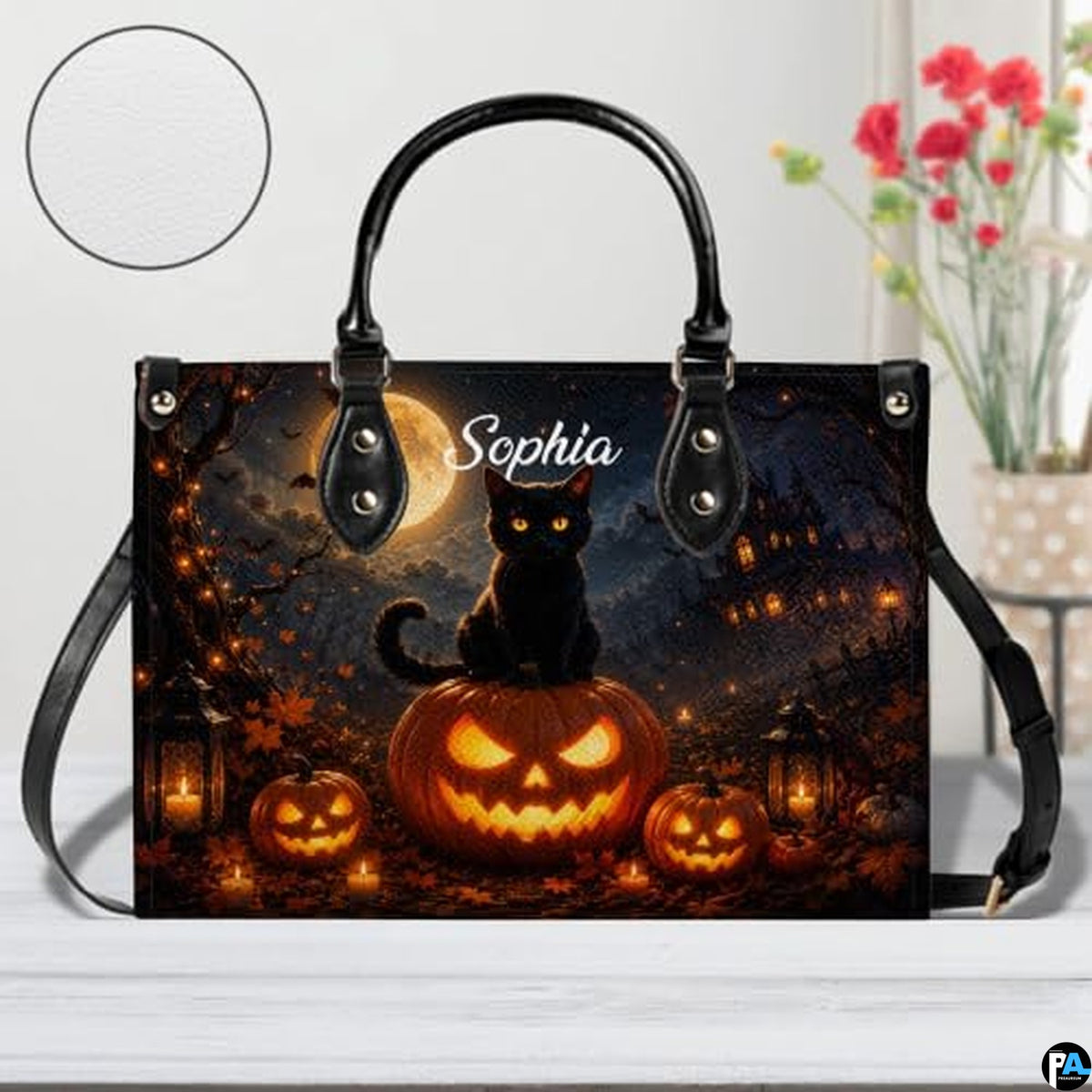 Black Cat Leather Bag – Vintage Cat Art Handbag, Stylish Animal-Themed Purse, Unique Gift for Cat Lovers