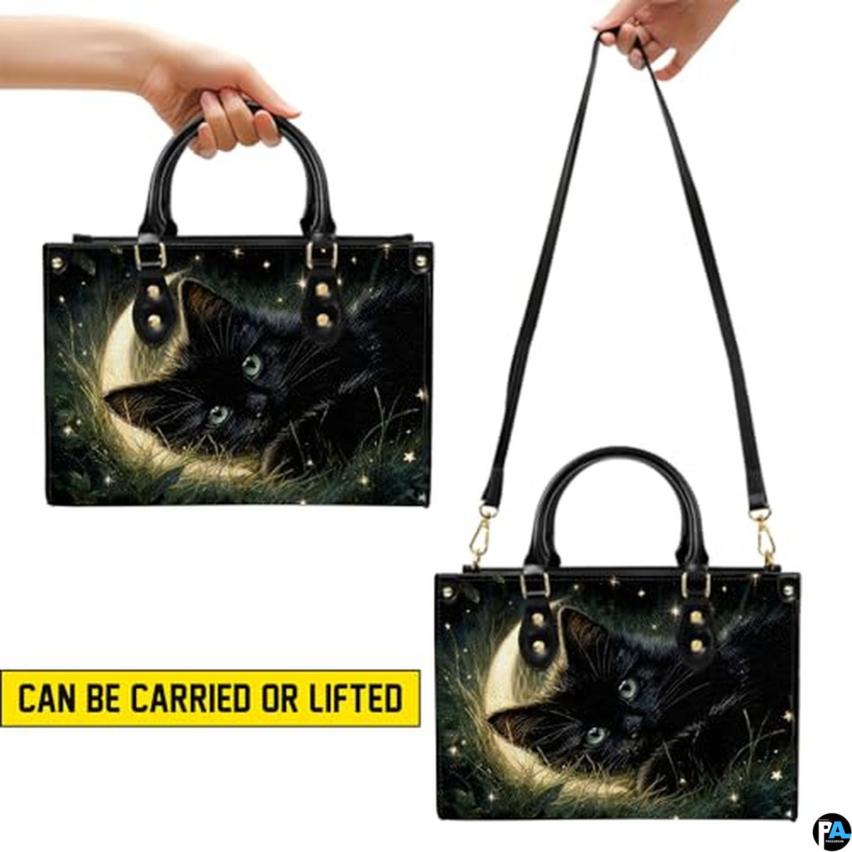 Black Cat Leather Bag – Vintage Cat Art Handbag, Stylish Animal-Themed Purse, Unique Gift for Cat Lovers