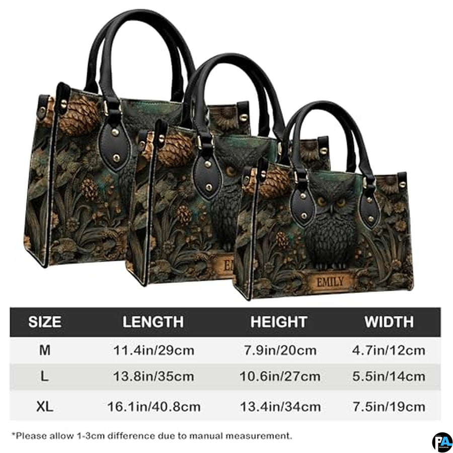 Personalized Black Owl Forest Scene Shoulder Bag, Gift for Her