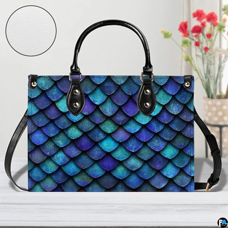 Personalized Gradient Teal Purple Dragon Scale Shoulder Bag