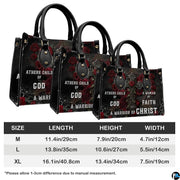 Top-down view of gothic crimson rose cross handbag showing dual carrying handles.