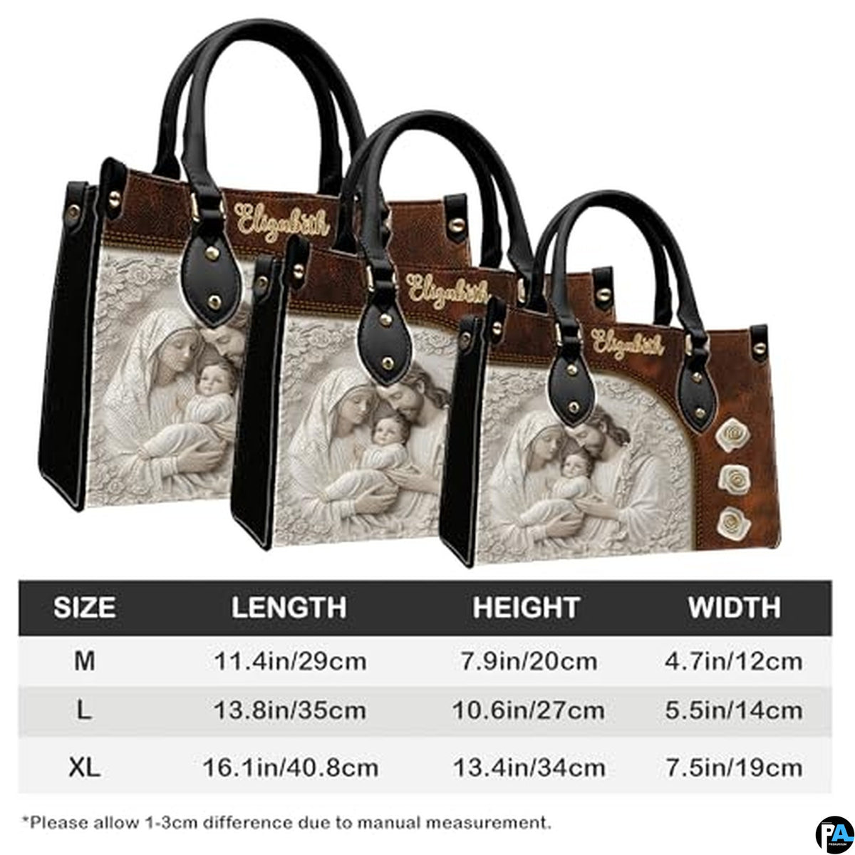 Custom Catholic Virgin Mary Leather Bag, Personalized Name Handbags and Purses for Christian Women Religious Bag Gifts
