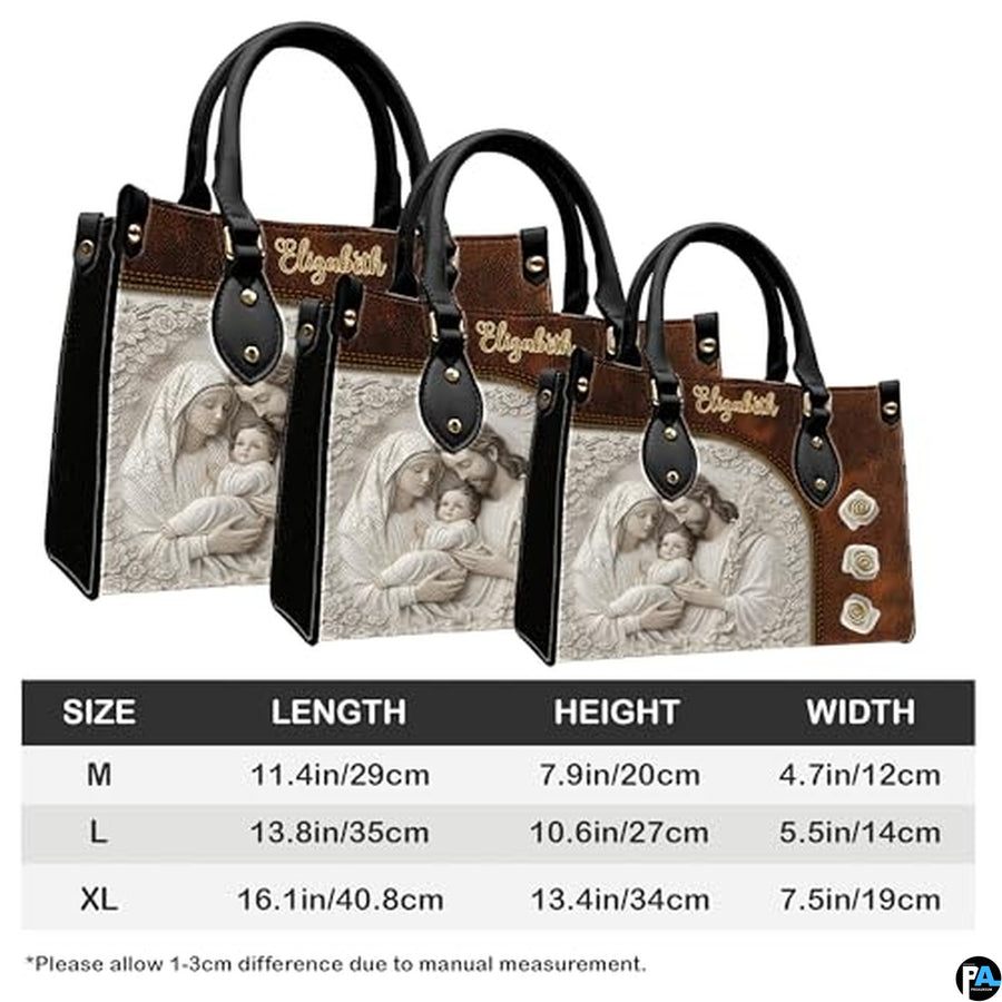 Custom Catholic Virgin Mary Leather Bag, Personalized Name Handbags and Purses for Christian Women Religious Bag Gifts