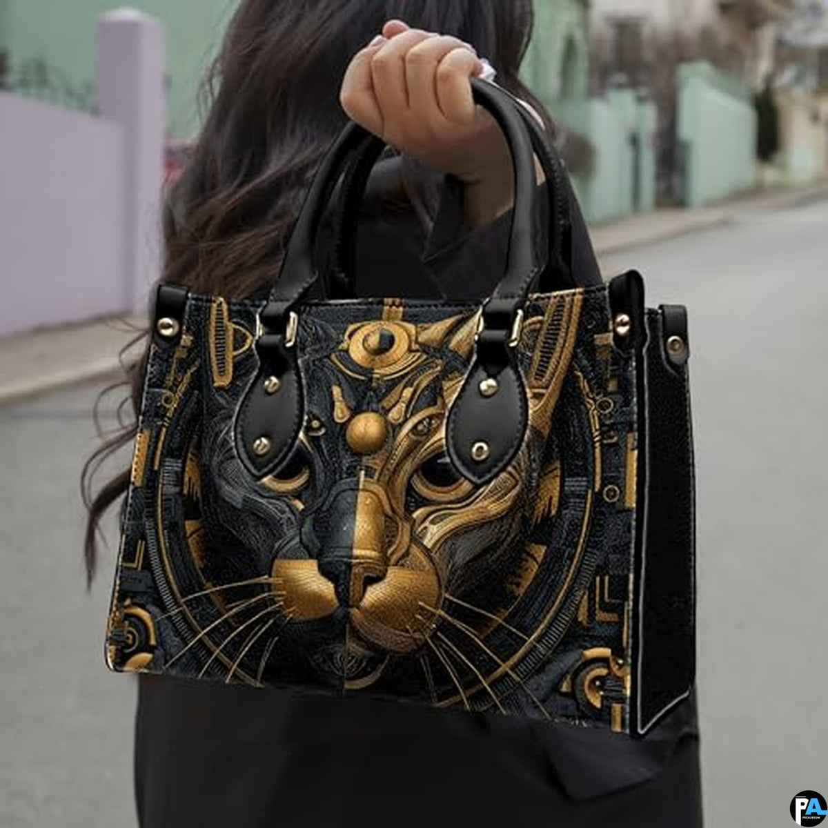 Black Cat Leather Bag – Vintage Cat Art Handbag, Stylish Animal-Themed Purse, Unique Gift for Cat Lovers