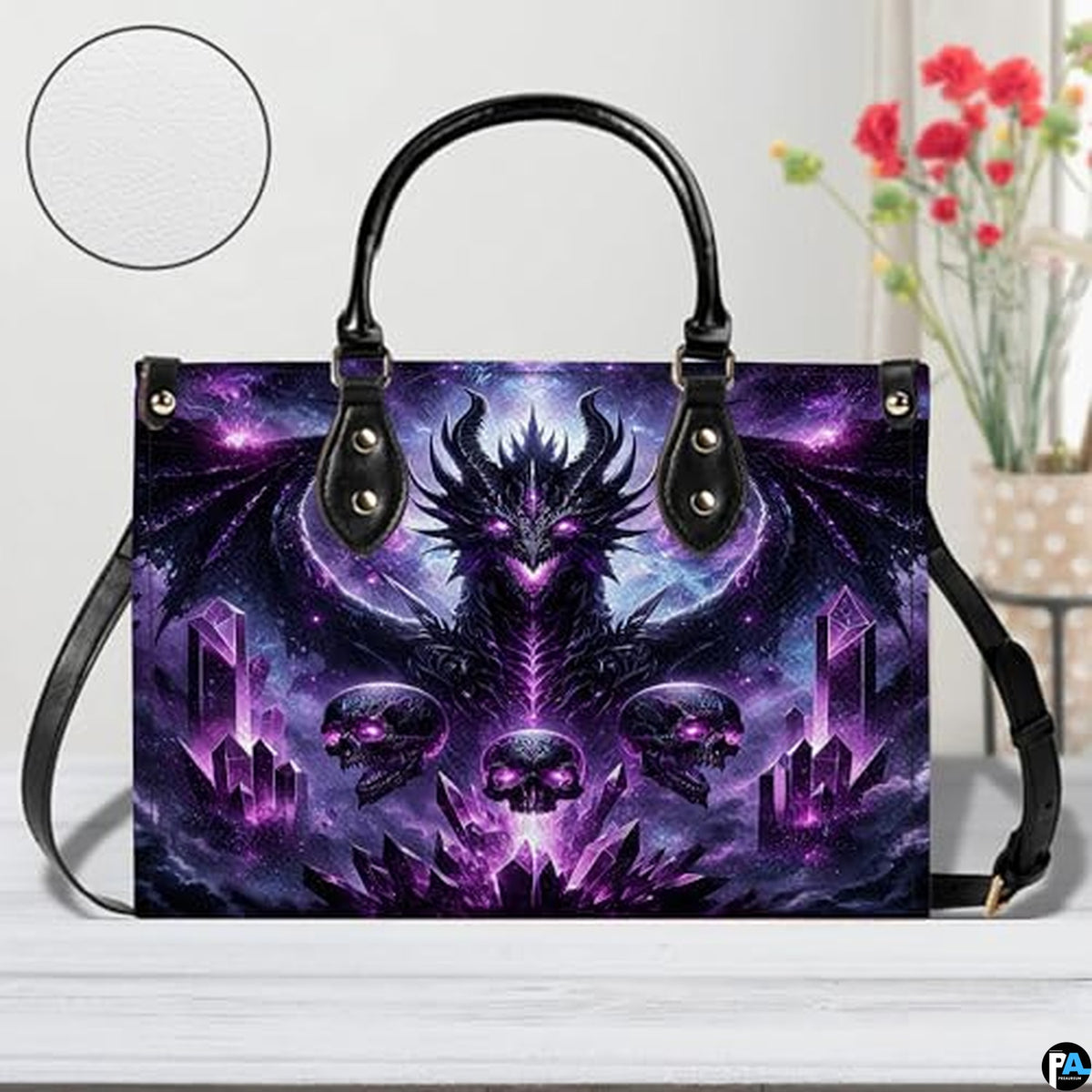 Personalized Dragon Leather Handbag, Fantasy Gothic Purse for Women, Mythical Shoulder Bag Gift for Dragon Lovers