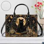 Black Cat Leather Bag – Vintage Cat Art Handbag, Stylish Animal-Themed Purse, Unique Gift for Cat Lovers