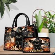 Personalized Halloween Leather Handbag – Custom Witch 3D Printing Effect Purses For Women – Spooky Gothic Shoulder Bag