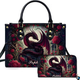 Gothic Crimson Dragon and Rose Fantasy Handbag and Wallet Set