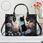 Black Cat Leather Bag – Vintage Cat Art Handbag, Stylish Animal-Themed Purse, Unique Gift for Cat Lovers