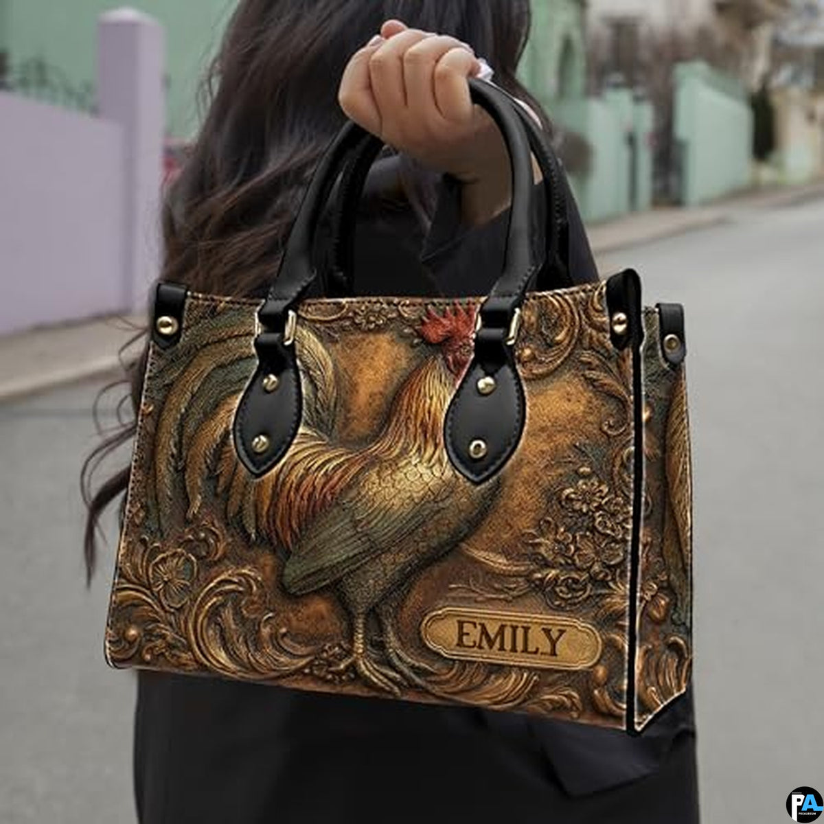 Personalized Animal Leather Handbag – Custom Name Flowers with 2D Print with 3D Effect – Gift for Gramma, Mom, Daughter
