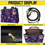 Perspective angle view of purple handbag highlighting side depth and continuous diamond pattern alignment.