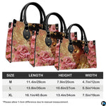 Product sizing graphic illustrating M, L, and XL dimensions for this botanical portrait accessory.