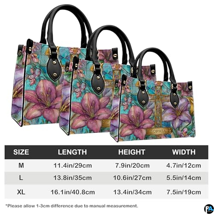 Custom Stained Glass Lilies Cross Handbag for Christian Women Gift