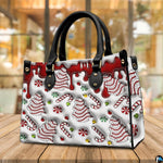 Back view featuring matching allover Christmas sugar cookie and peppermint candy design.