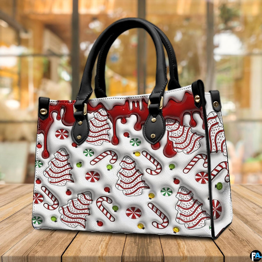 Back view featuring matching allover Christmas sugar cookie and peppermint candy design.