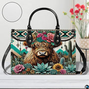 Highland Cow Leather Handbag Custom Cow Purse for Women Country Farm PU Leather Tote Gifts for Farmers Girls Mom Gift