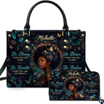 Teal butterfly portrait handbag and matching wallet with floral afro