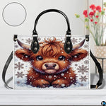 Highland Cow Leather Handbag Custom Cow Purse for Women Country Farm PU Leather Tote Gifts for Farmers Girls Mom Gift