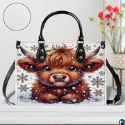 Highland Cow Leather Handbag Custom Cow Purse for Women Country Farm PU Leather Tote Gifts for Farmers Girls Mom Gift