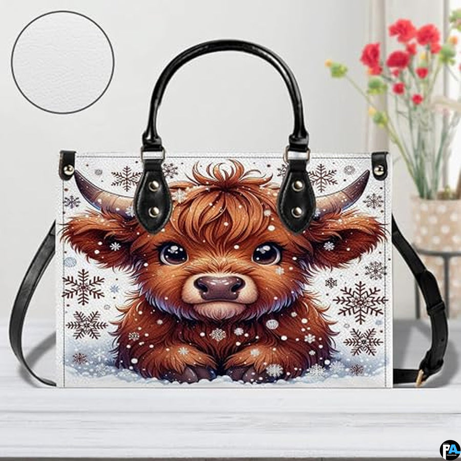 Highland Cow Leather Handbag Custom Cow Purse for Women Country Farm PU Leather Tote Gifts for Farmers Girls Mom Gift