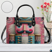 Artistic Nutcracker soldier illustration with surface texture inset against a floral background