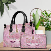 Side profile view showing structured shape and carrying handles of the unicorn handbag.