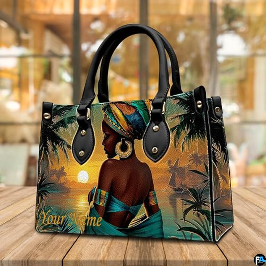 Personalized Black Women Leather Bag, Custom Name African Purses and Handbags Gifts for Mom Birthday Christmas Mothers Day