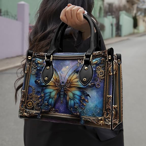 PREAUREUM "Steampunk Style" Personalized Butterfly Leather Handbag