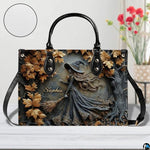 Personalized Halloween Leather Handbag – Custom Witch 3D Printing Effect Purses For Women – Spooky Gothic Shoulder Bag