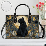 Close-up perspective detailing the golden filigree framing the celestial black cat.
