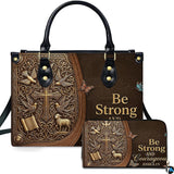Ornate Brown Christian Cross Handbag with Birds