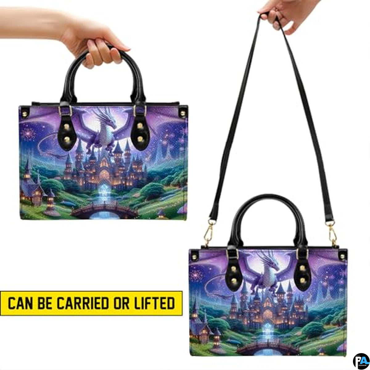 Personalized Mystical Dragon and Castle Scene Handbag