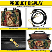 Back view of Madonna handbag featuring coordinated jeweled mosaic and gold filigree pattern