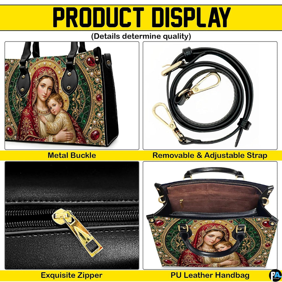 Back view of Madonna handbag featuring coordinated jeweled mosaic and gold filigree pattern