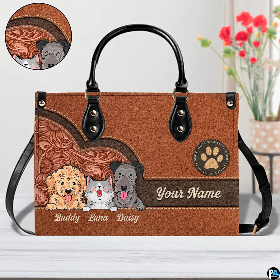 Alternative angle view showing western pet trio handbag and wallet matching pair