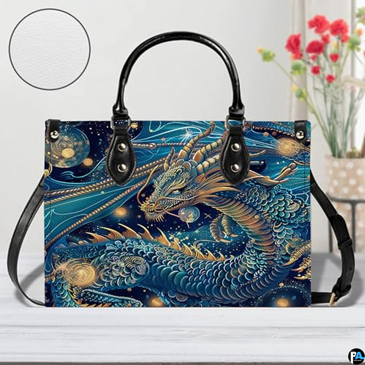Personalized Dragon Leather Handbag, Fantasy Gothic Purse for Women, Mythical Shoulder Bag Gift for Dragon Lovers