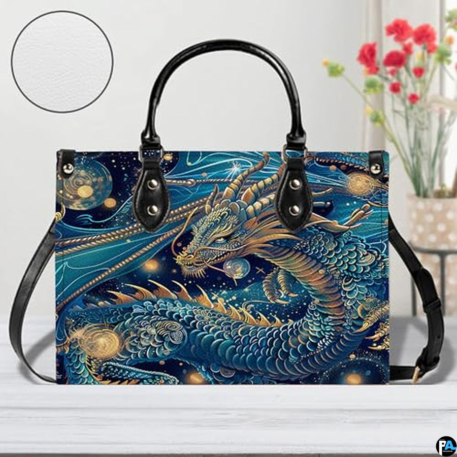 Personalized Dragon Leather Handbag, Fantasy Gothic Purse for Women, Mythical Shoulder Bag Gift for Dragon Lovers